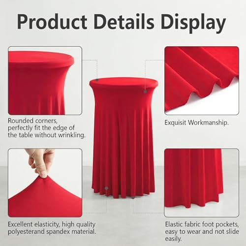 Cocktail Table Covers, Ruffle Skirt, 6-Pack, Spandex Red, alternate view 4
