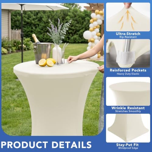 Cocktail Table Covers-Spandex Round High Top Table Cloths Party Cream, alternate view 2