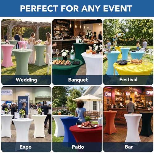 Cocktail Table Covers-Spandex Round High Top Table Cloths Party Cream, alternate view 3