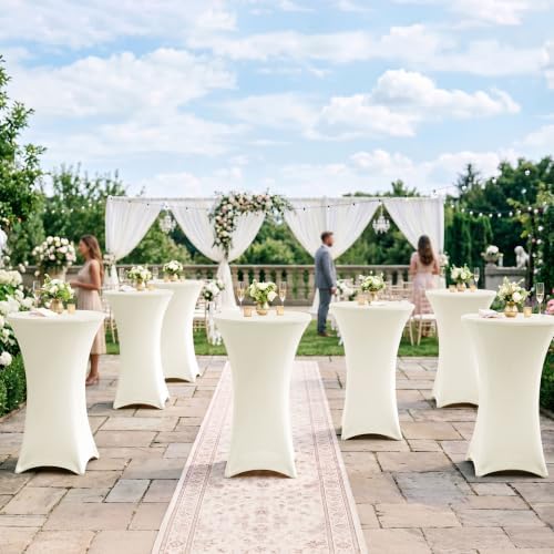 Cocktail Table Covers-Spandex Round High Top Table Cloths Party Cream, alternate view 4