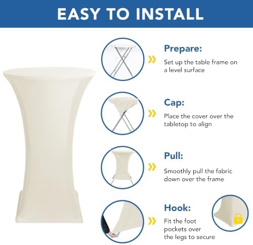 Cocktail Table Covers-Spandex Round High Top Table Cloths Party Cream, alternate view 5