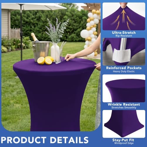 Cocktail Table Covers-Spandex Round High Top Table Cloths Party Dark Purple, alternate view 2