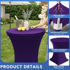 Cocktail Table Covers-Spandex Round High Top Table Cloths Party Dark Purple, alternate view 2