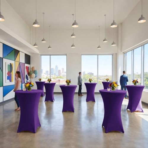 Cocktail Table Covers-Spandex Round High Top Table Cloths Party Dark Purple, alternate view 6