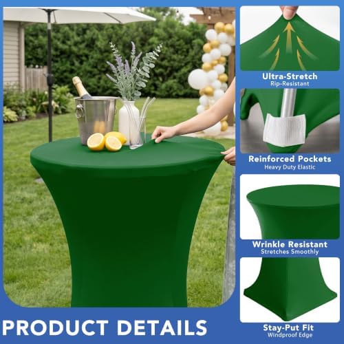 Cocktail Table Covers-Spandex Round High Top Table Cloths Party Green, alternate view 2