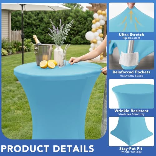Cocktail Table Covers-Spandex Round High Top Table Cloths Party Light Blue, alternate view 2