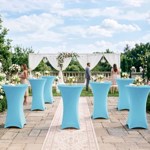 Cocktail Table Covers-Spandex Round High Top Table Cloths Party Light Blue, alternate view 4