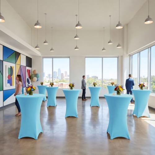 Cocktail Table Covers-Spandex Round High Top Table Cloths Party Light Blue, alternate view 6