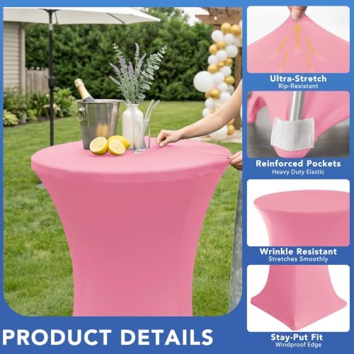 Cocktail Table Covers-Spandex Round High Top Table Cloths Party Pink, alternate view 2