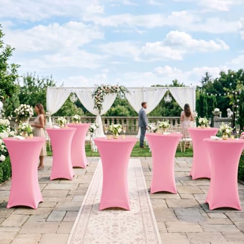 Cocktail Table Covers-Spandex Round High Top Table Cloths Party Pink, alternate view 4