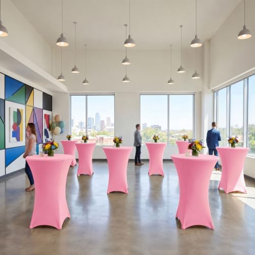 Cocktail Table Covers-Spandex Round High Top Table Cloths Party Pink, alternate view 6