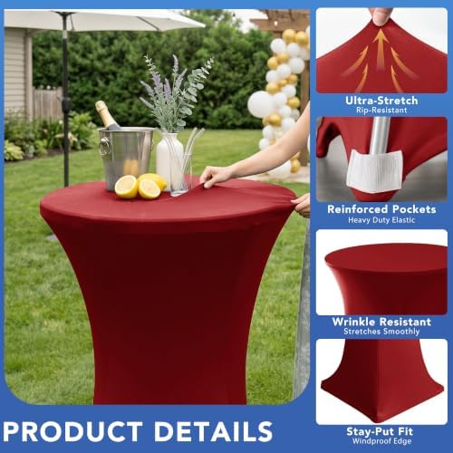 Cocktail Table Covers-Spandex Round High Top Table Cloths Party Red, alternate view 2