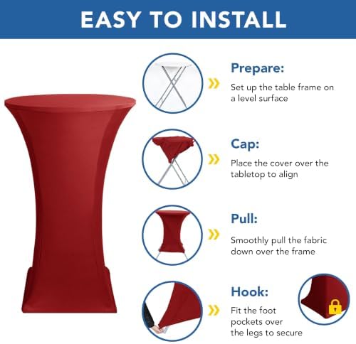 Cocktail Table Covers-Spandex Round High Top Table Cloths Party Red, alternate view 5