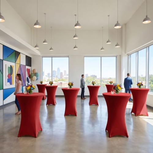 Cocktail Table Covers-Spandex Round High Top Table Cloths Party Red, alternate view 6