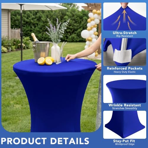 Cocktail Table Covers-Spandex Round High Top Table Cloths Party Royal Blue, alternate view 2