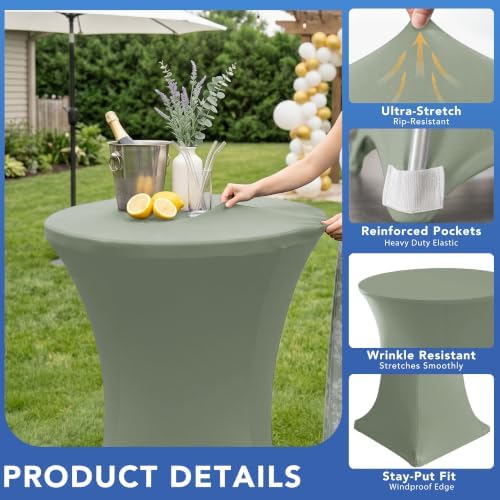 Cocktail Table Covers-Spandex Round High Top Table Cloths Party Sage, alternate view 2
