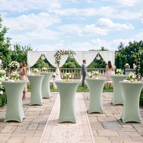 Cocktail Table Covers-Spandex Round High Top Table Cloths Party Sage, alternate view 4