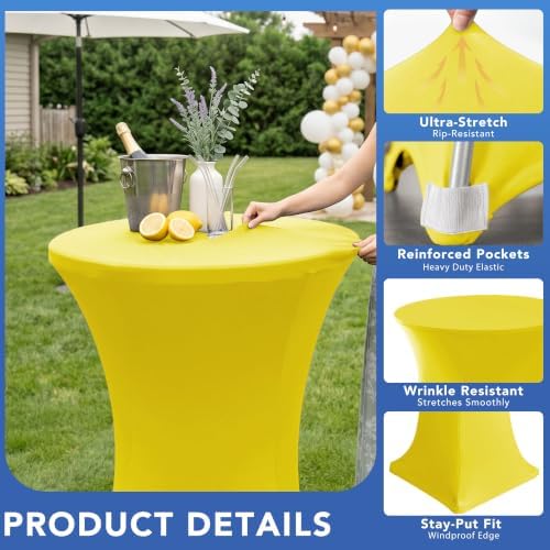 Cocktail Table Covers-Spandex Round High Top Table Cloths Party Yellow, alternate view 2