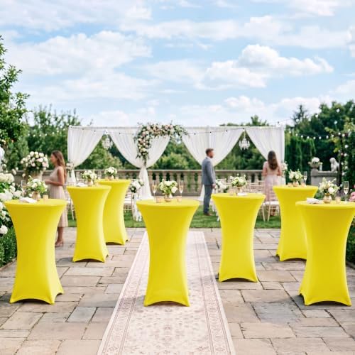 Cocktail Table Covers-Spandex Round High Top Table Cloths Party Yellow, alternate view 4