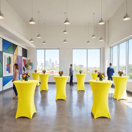 Cocktail Table Covers-Spandex Round High Top Table Cloths Party Yellow, alternate view 6