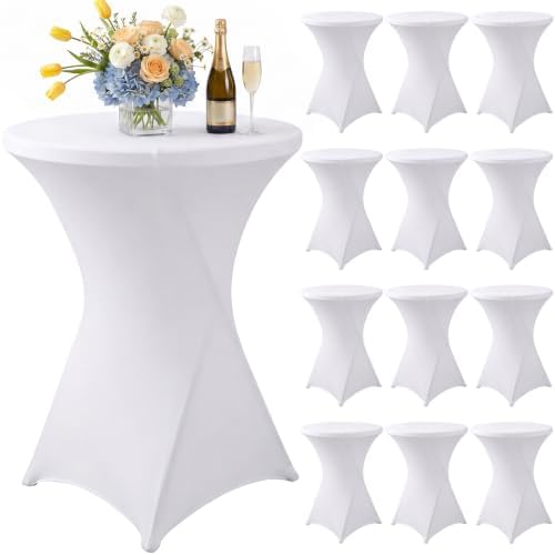 Cocktail Table Covers White Spandex High Top Tablecloth 12 Pack in White