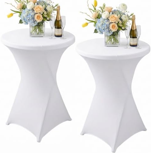 Cocktail Table Covers White Spandex High Top Tablecloth 2 Pack
