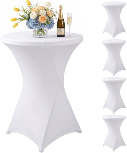 Cocktail Table Covers White Spandex High Top Tablecloth 4 Pack