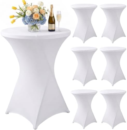 Cocktail Table Covers White Spandex High Top Tablecloth 6 Pack