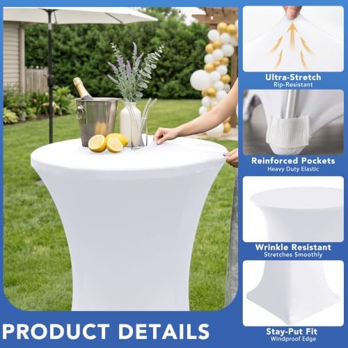 Cocktail Table Covers-White Spandex Round High Top Table Cloths Party, alternate view 2