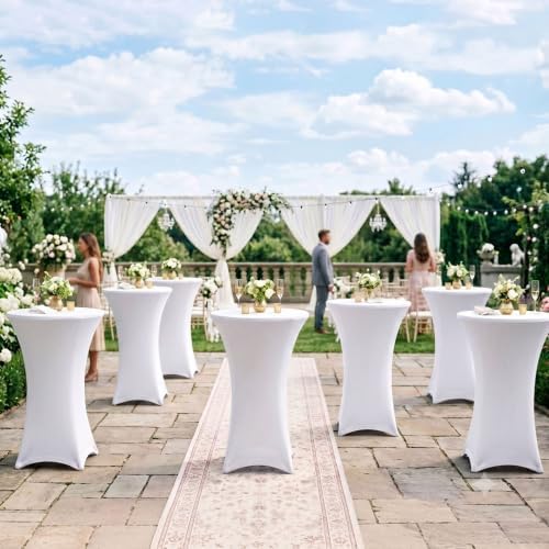 Cocktail Table Covers-White Spandex Round High Top Table Cloths Party, alternate view 4