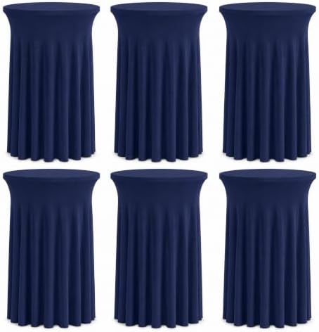 Cocktail Table Tablecloth Covers Skirts High Top Round Spandex Navy Blue