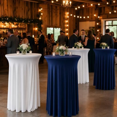 Cocktail Table Tablecloth Covers Skirts High Top Round Spandex Navy Blue, alternate view 6