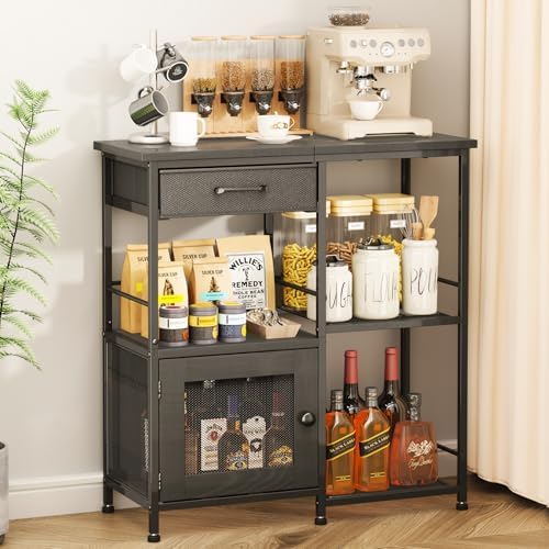 Coffee Bar Cabinet for Home - Farmhouse Coffee Stand Station Multi-Purpose Storage Cabinet with Adjustable Feet