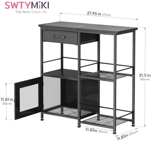 Coffee Bar Cabinet for Home - Farmhouse Coffee Stand Station Multi-Purpose Storage Cabinet with Adjustable Feet, alternate