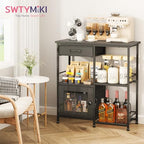 Coffee Bar Cabinet for Home - Farmhouse Coffee Stand Station Multi-Purpose Storage Cabinet with Adjustable Feet, alternate
