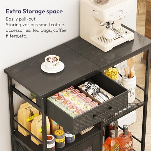 Coffee Bar Cabinet for Home - Farmhouse Coffee Stand Station Multi-Purpose Storage Cabinet with Adjustable Feet, alternate