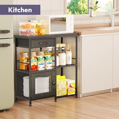 Coffee Bar Cabinet for Home - Farmhouse Coffee Stand Station Multi-Purpose Storage Cabinet with Adjustable Feet, alternate