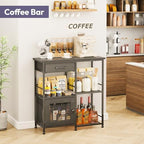 Coffee Bar Cabinet for Home - Farmhouse Coffee Stand Station Multi-Purpose Storage Cabinet with Adjustable Feet, alternate