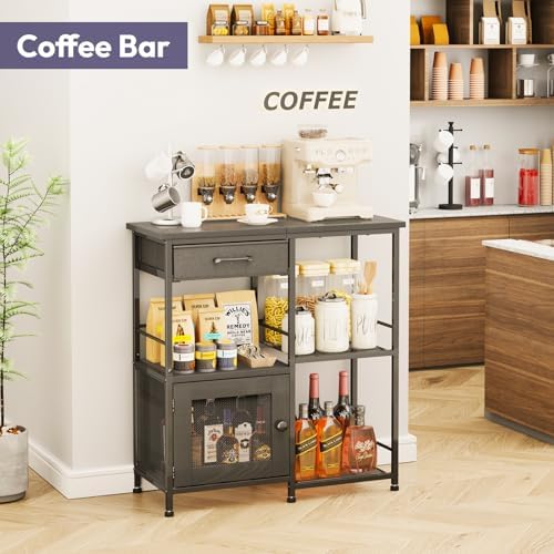 Coffee Bar Cabinet for Home - Farmhouse Coffee Stand Station Multi-Purpose Storage Cabinet with Adjustable Feet, alternate