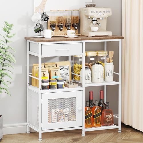 Coffee Bar Cabinet for Home - Farmhouse Coffee Stand Station Multi-Purpose Buffet Sideboard Cabinet with Drawers