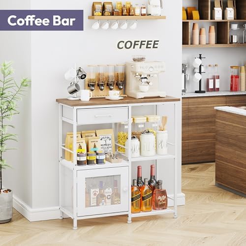Coffee Bar Cabinet for Home - Farmhouse Coffee Stand Station Multi-Purpose Buffet Sideboard Cabinet with Drawers, alternate