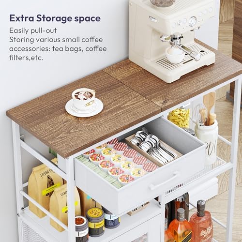 Coffee Bar Cabinet for Home - Farmhouse Coffee Stand Station Multi-Purpose Buffet Sideboard Cabinet with Drawers, alternate
