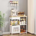 Coffee Bar with Hanging Rack - Farmhouse Coffee Stand Station Multi-Purpose Buffet Sideboard Cabinet with