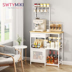 Coffee Bar with Hanging Rack - Farmhouse Coffee Stand Station Multi-Purpose Buffet Sideboard Cabinet with, alternate view 3