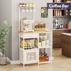 Coffee Bar with Hanging Rack - Farmhouse Coffee Stand Station Multi-Purpose Buffet Sideboard Cabinet with, alternate view 4