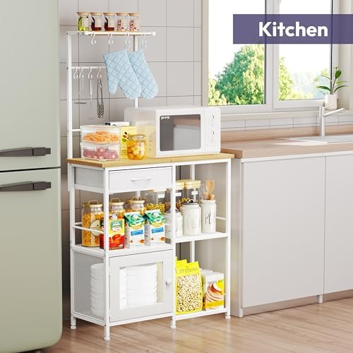 Coffee Bar with Hanging Rack - Farmhouse Coffee Stand Station Multi-Purpose Buffet Sideboard Cabinet with, alternate view 5