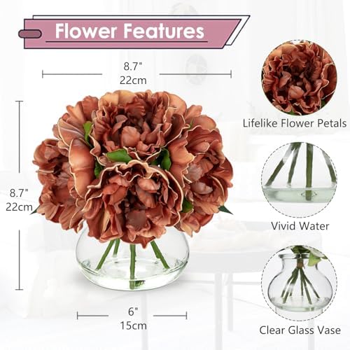 Coffee Peonies with Vase Fall Flowers Artificial for Decoration Faux Flower Peony Fake Flowers Silk Flower, alternate view 2