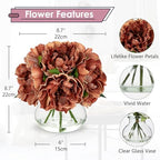 Coffee Peonies with Vase Fall Flowers Artificial for Decoration Faux Flower Peony Fake Flowers Silk Flower, alternate view 2