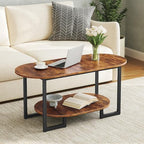 Coffee Table for Living Room, Oval Small Coffee Table with 2-Tier Open Storage Shelf, Industrial Cocktail Tea