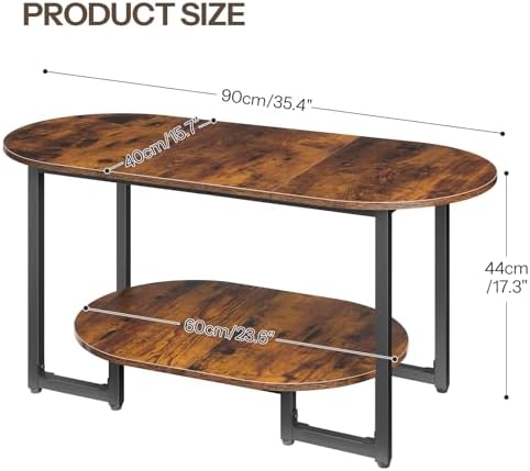 Coffee Table for Living Room, Oval Small Coffee Table with 2-Tier Open Storage Shelf, Industrial Cocktail Tea, alternate view